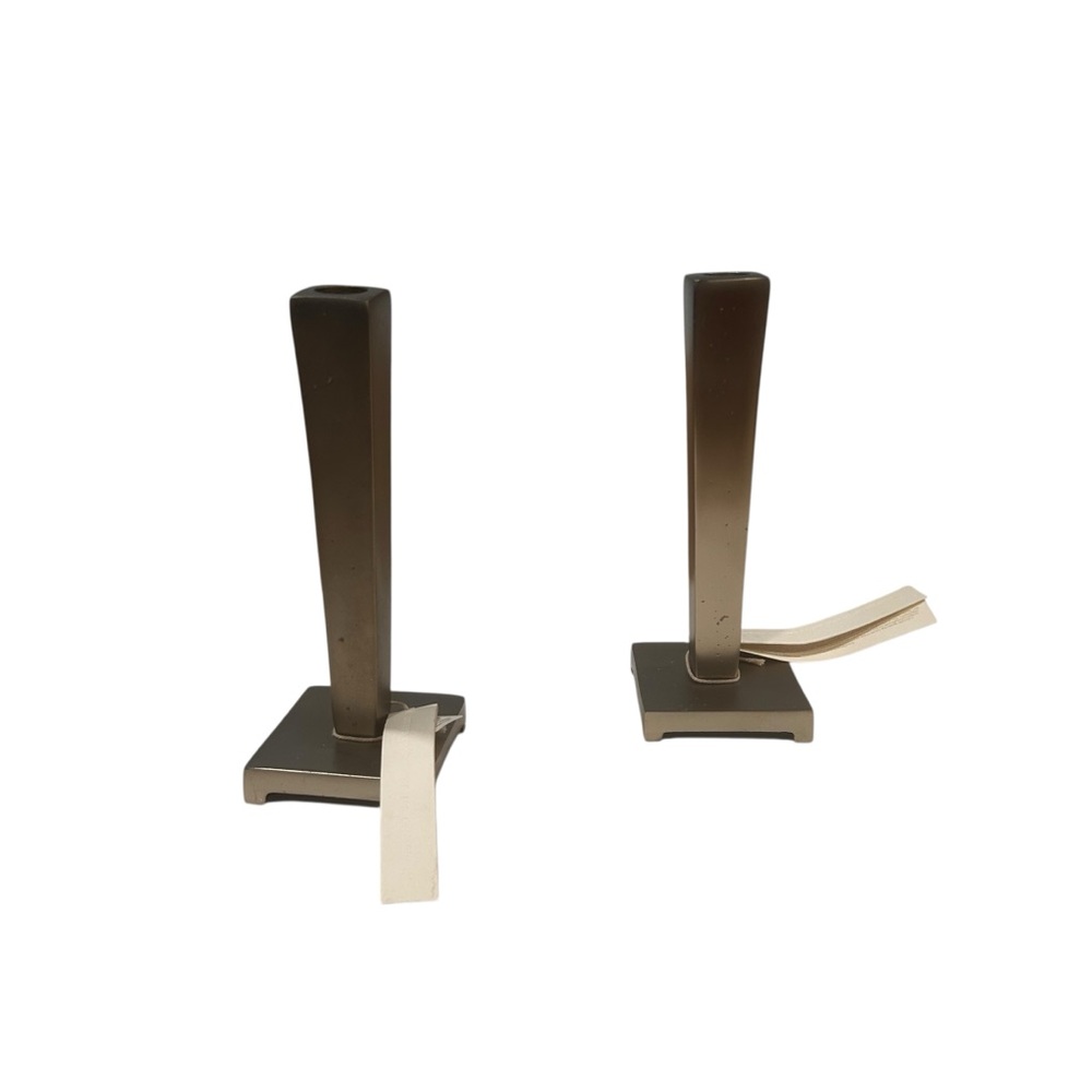 La linge metal pewter candlestick holders 2 New crate and barrel holiday formal